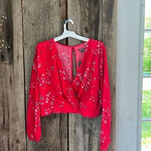 Floral Red Wrap Top